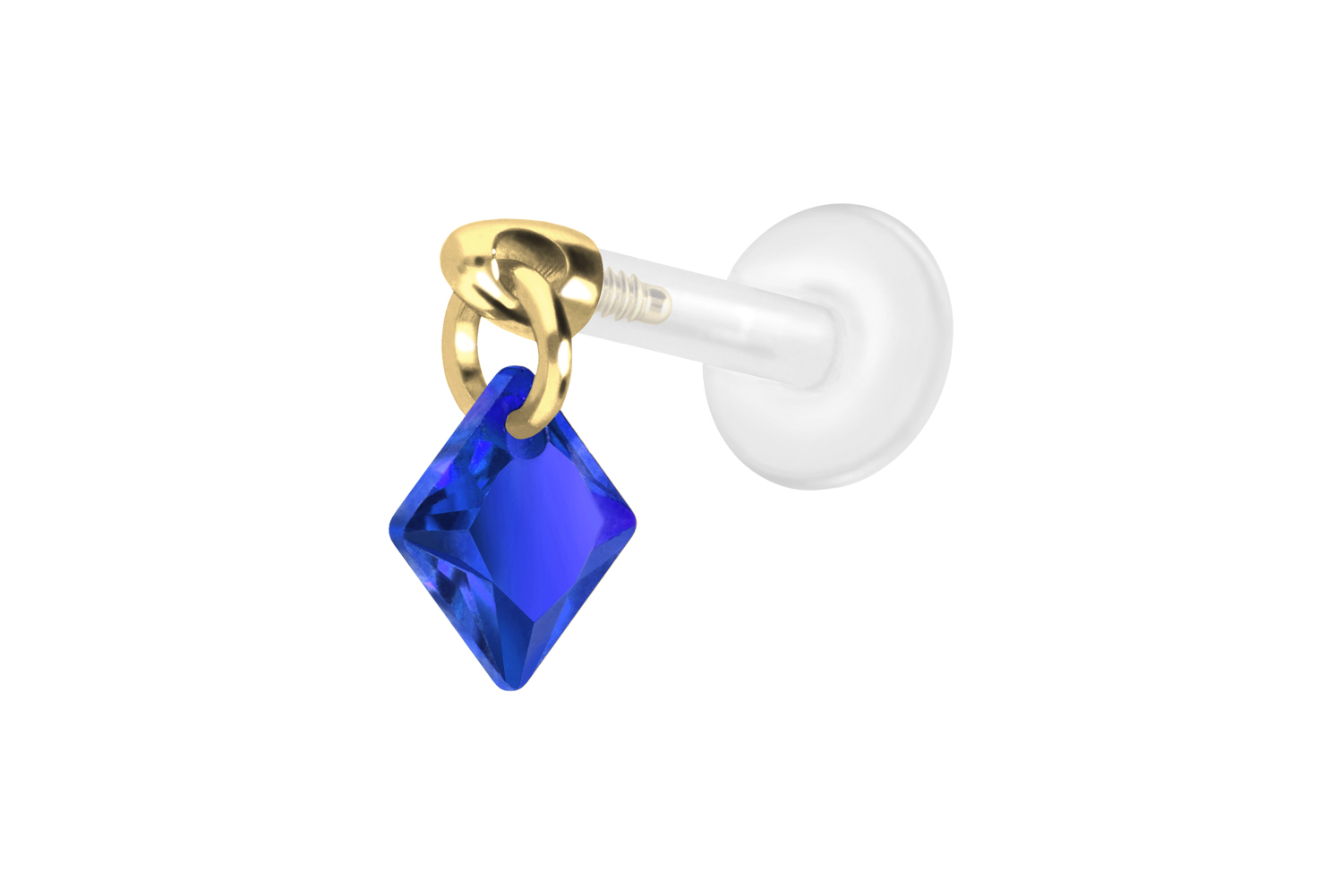 PTFE Labret Piercing mit Innengewinde + Titan-Aufsatz KRISTALLQUADRAT